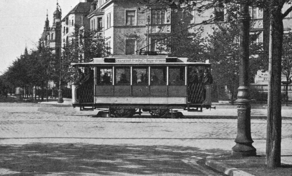 Straßenbahn in der Göthestraße, Ludwigsvorstadt in München, 1898
